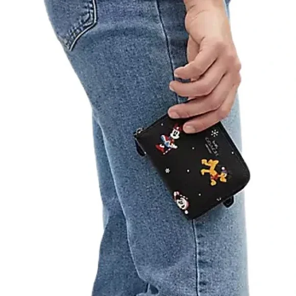 DISNEY X COACH SMALL ZIP AROUND WALLET WITH HOLIDAY PRINT - Picture 2 of 3